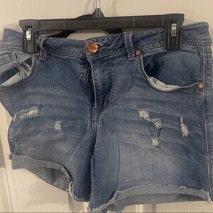 1822 Denim Blue Distressed Women Shorts